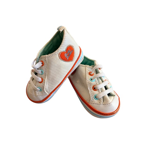 Harley-Davidson Other - Harley Davidson Infant Baby Crib Shoes White Orange Blue